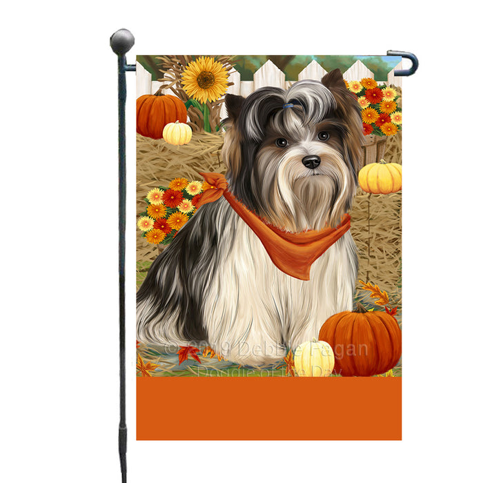 Personalized Fall Autumn Greeting Biewer Terrier Dog with Pumpkins Custom Garden Flags GFLG-DOTD-A61813