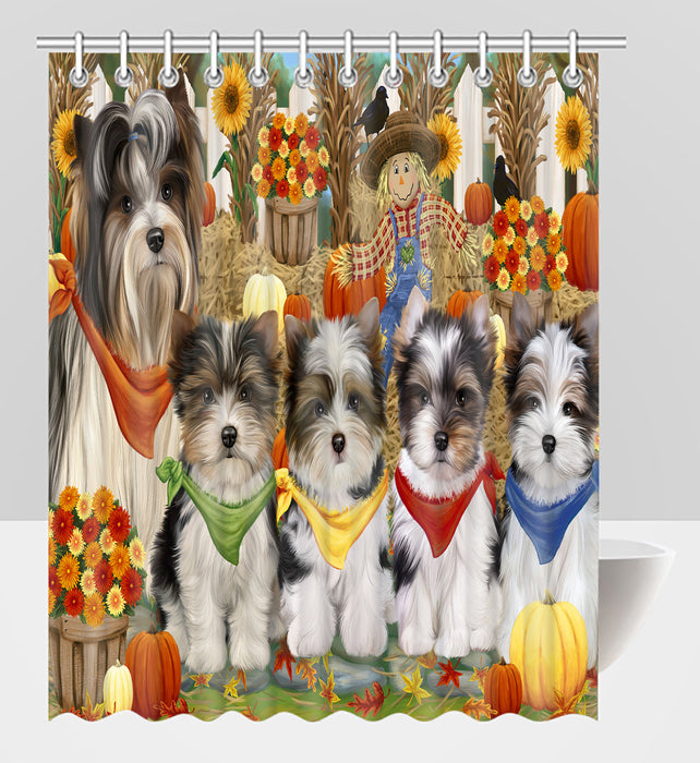 Fall Festive Harvest Time Gathering Biewer Dogs Shower Curtain