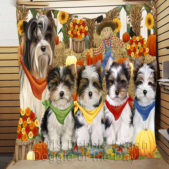 Fall Festive Harvest Time Gathering Biewer Dogs Quilt