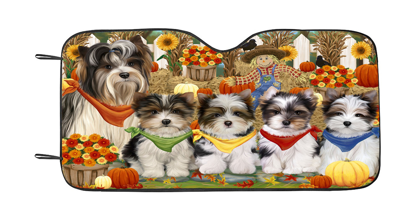 Fall Festive Harvest Time Gathering Biewer Dogs Car Sun Shade