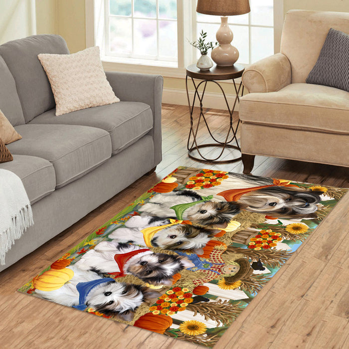 Fall Festive Harvest Time Gathering Biewer Dogs Area Rug