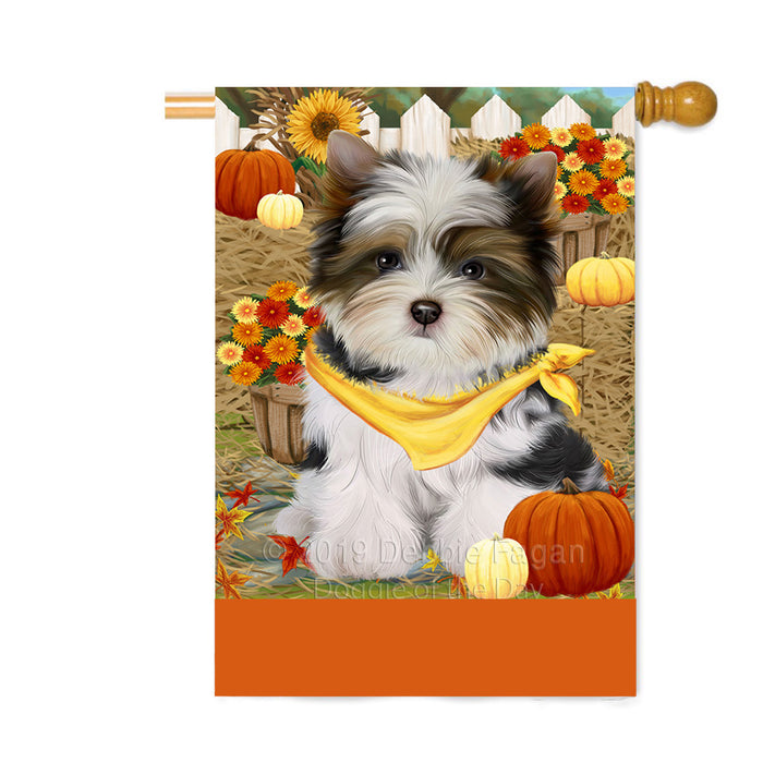 Personalized Fall Autumn Greeting Biewer Terrier Dog with Pumpkins Custom House Flag FLG-DOTD-A61871