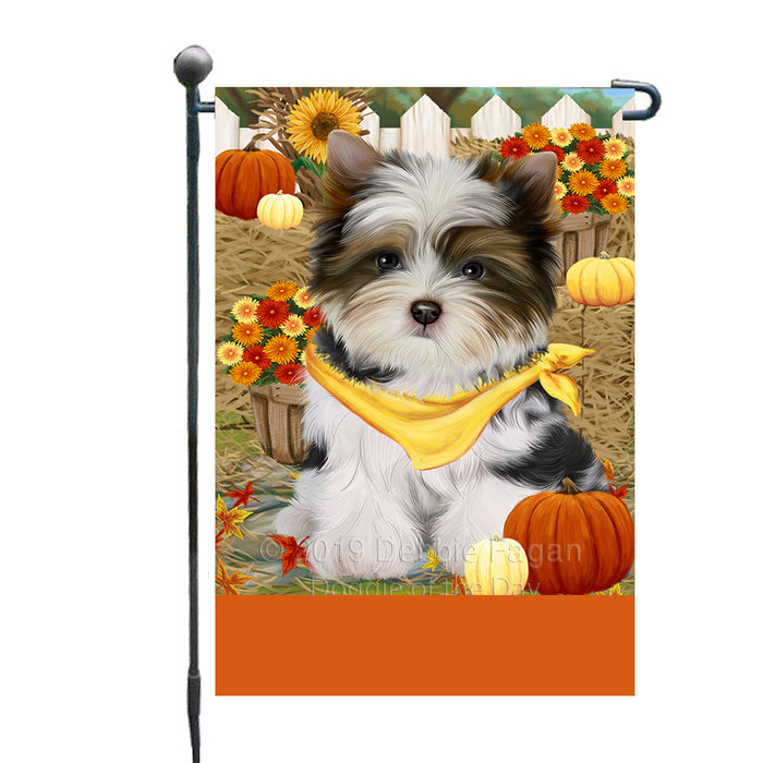 Personalized Fall Autumn Greeting Biewer Terrier Dog with Pumpkins Custom Garden Flags GFLG-DOTD-A61815