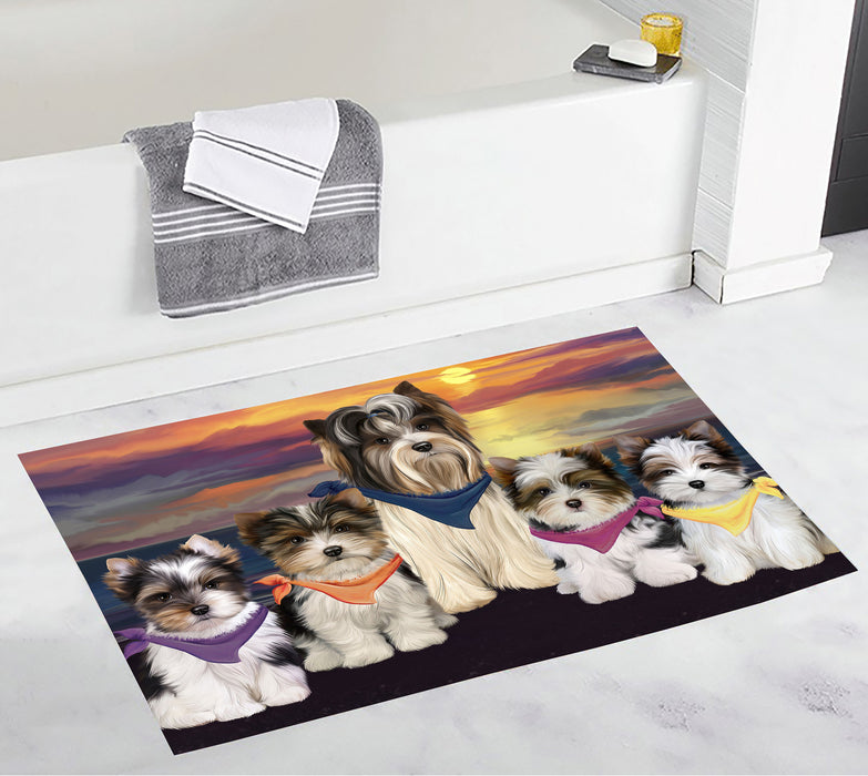 Family Sunset Portrait Biewer Dogs Bath Mat
