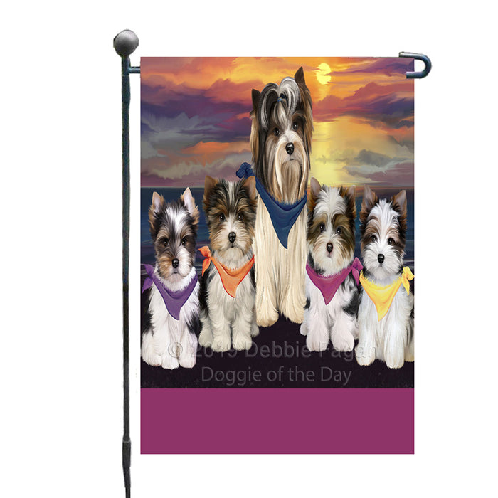 Personalized Family Sunset Portrait Biewer Terrier Dogs Custom Garden Flags GFLG-DOTD-A60577