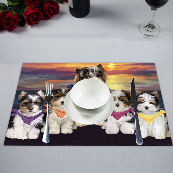Family Sunset Portrait Biewer Dogs Placemat
