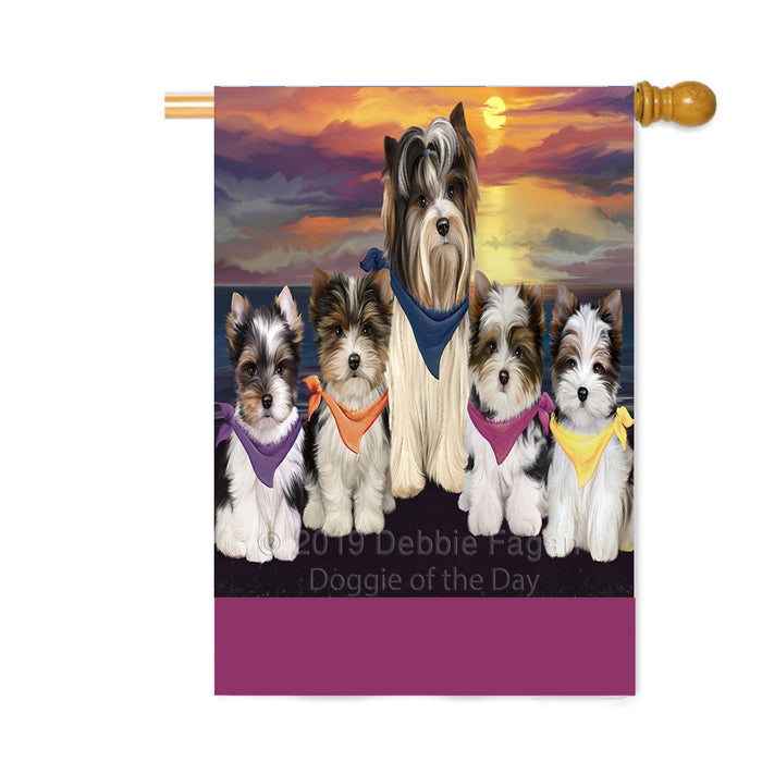 Personalized Family Sunset Portrait Biewer Terrier Dogs Custom House Flag FLG-DOTD-A60633
