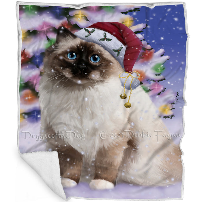 Winterland Wonderland Birman Cat In Christmas Holiday Scenic Background Blanket BLNKT120603