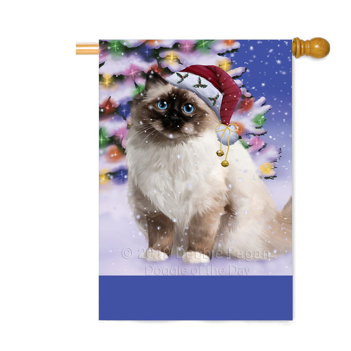 Personalized Winterland Wonderland Birman Cat In Christmas Holiday Scenic Background Custom House Flag FLG-DOTD-A61299