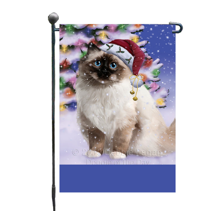 Personalized Winterland Wonderland Birman Cat In Christmas Holiday Scenic Background Custom Garden Flags GFLG-DOTD-A61243