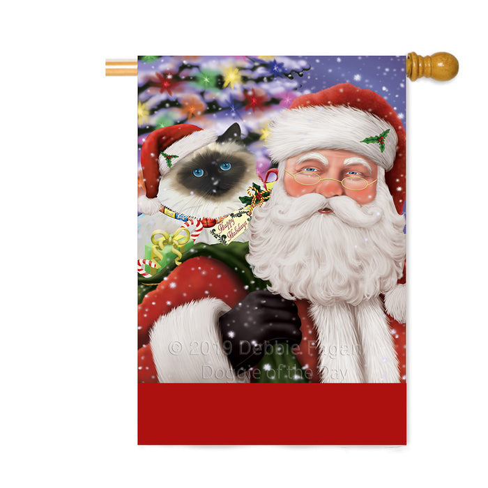 Personalized Santa Carrying Birman Cat and Christmas Presents Custom House Flag FLG-DOTD-A63416