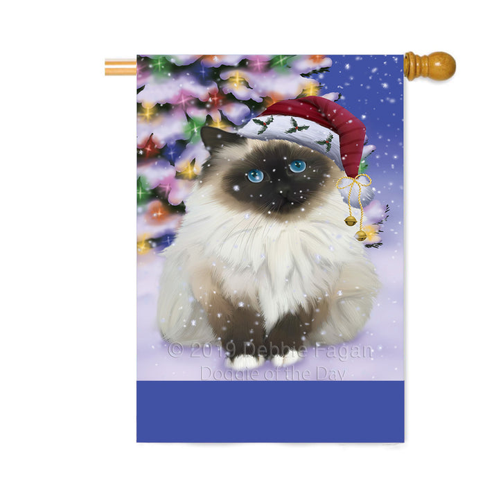 Personalized Winterland Wonderland Birman Cat In Christmas Holiday Scenic Background Custom House Flag FLG-DOTD-A61298