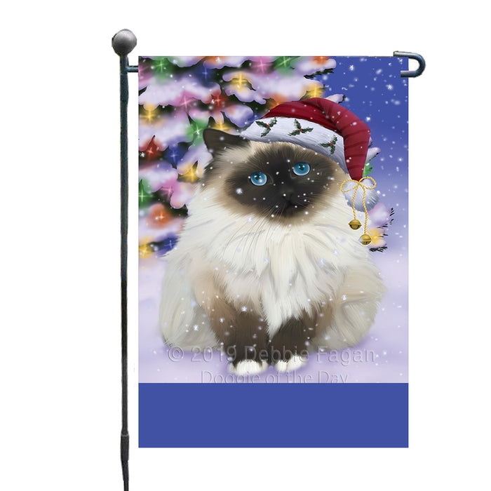 Personalized Winterland Wonderland Birman Cat In Christmas Holiday Scenic Background Custom Garden Flags GFLG-DOTD-A61242