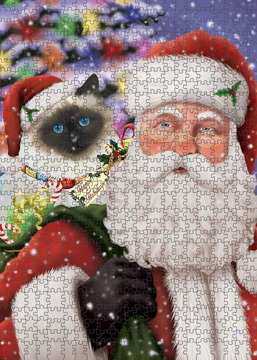 Santa Carrying Birman Cat and Christmas Presents Puzzle with Photo Tin PUZL90156