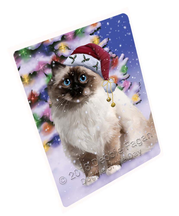 Winterland Wonderland Birman Cat In Christmas Holiday Scenic Background Large Refrigerator / Dishwasher Magnet RMAG96384
