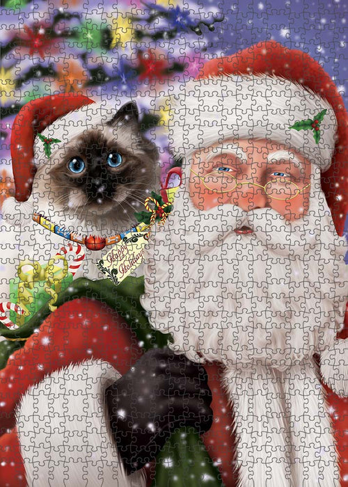 Santa Carrying Birman Cat and Christmas Presents Puzzle with Photo Tin PUZL90152