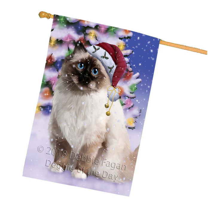 Winterland Wonderland Birman Cat In Christmas Holiday Scenic Background House Flag FLG56115