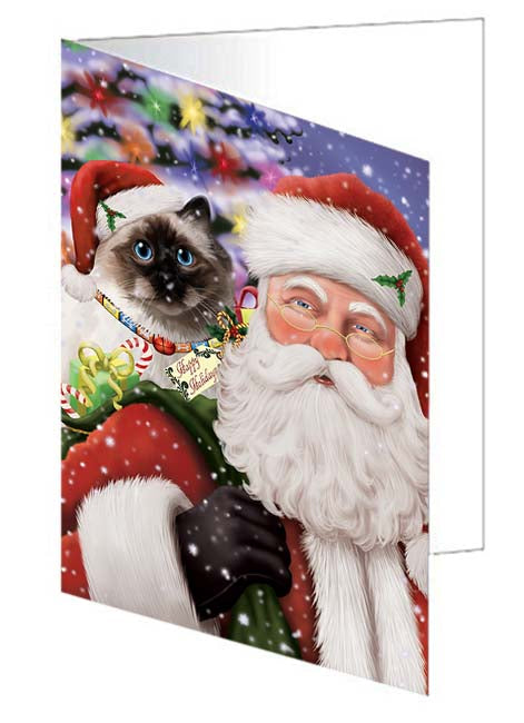 Santa Carrying Birman Cat and Christmas Presents Handmade Artwork Assorted Pets Greeting Cards and Note Cards with Envelopes for All Occasions and Holiday Seasons GCD70976