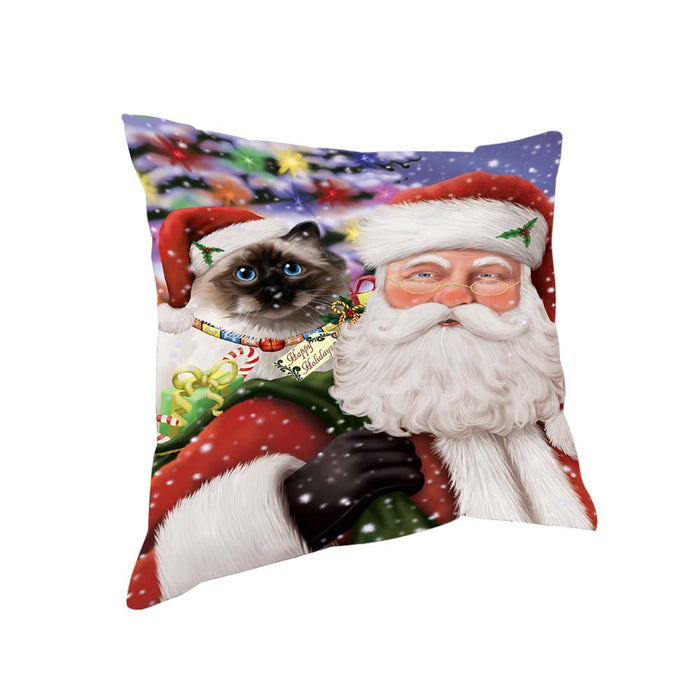 Santa Carrying Birman Cat and Christmas Presents Pillow PIL70876