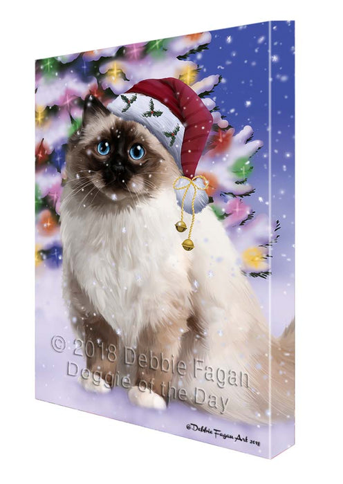 Winterland Wonderland Birman Cat In Christmas Holiday Scenic Background Canvas Print Wall Art Décor CVS121103