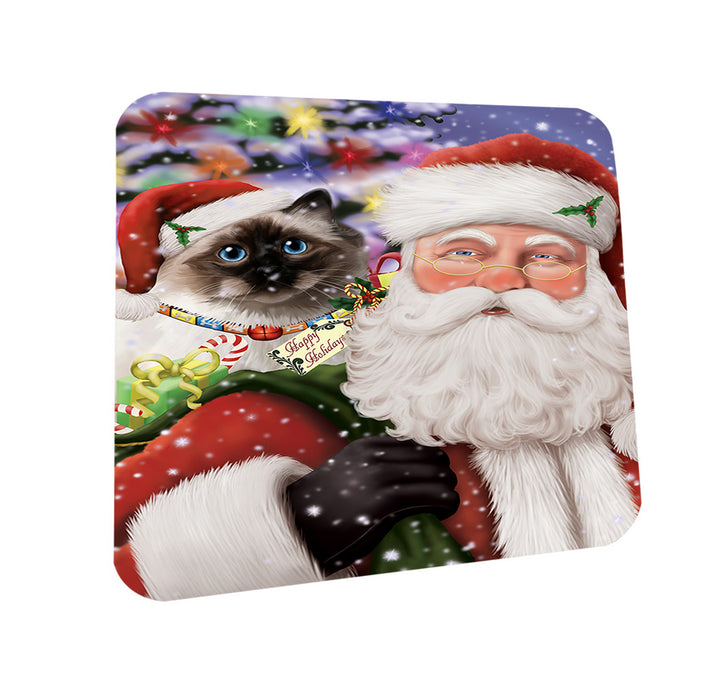Santa Carrying Birman Cat and Christmas Presents Coasters Set of 4 CST55445