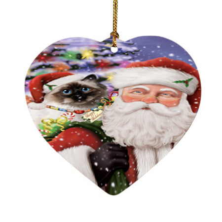 Santa Carrying Birman Cat and Christmas Presents Heart Christmas Ornament HPOR55843