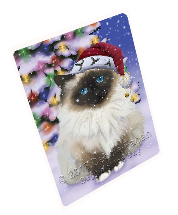 Winterland Wonderland Birman Cat In Christmas Holiday Scenic Background Large Refrigerator / Dishwasher Magnet RMAG96390