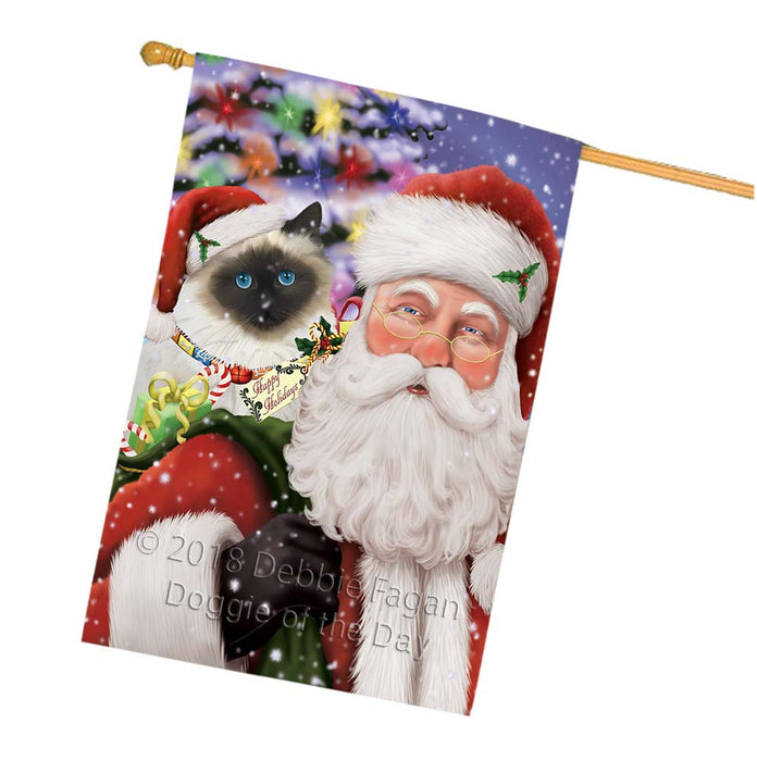 Santa Carrying Birman Cat and Christmas Presents House Flag FLG55917