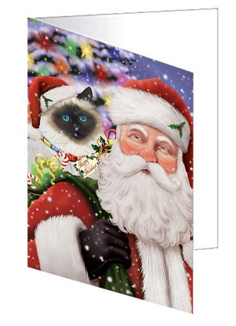 Santa Carrying Birman Cat and Christmas Presents Handmade Artwork Assorted Pets Greeting Cards and Note Cards with Envelopes for All Occasions and Holiday Seasons GCD70979