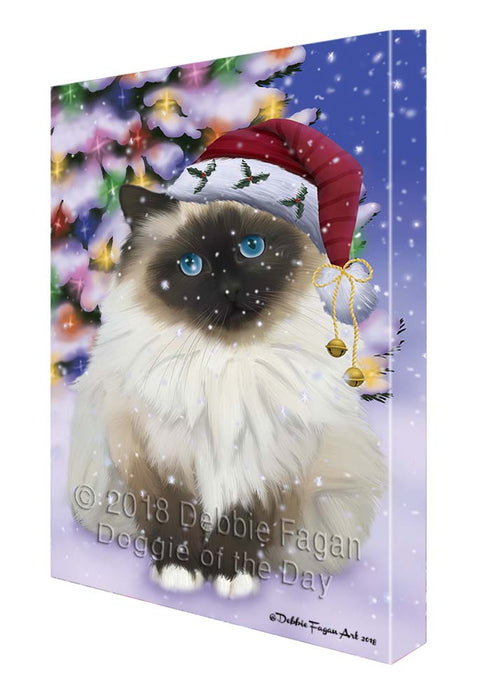 Winterland Wonderland Birman Cat In Christmas Holiday Scenic Background Canvas Print Wall Art Décor CVS121112