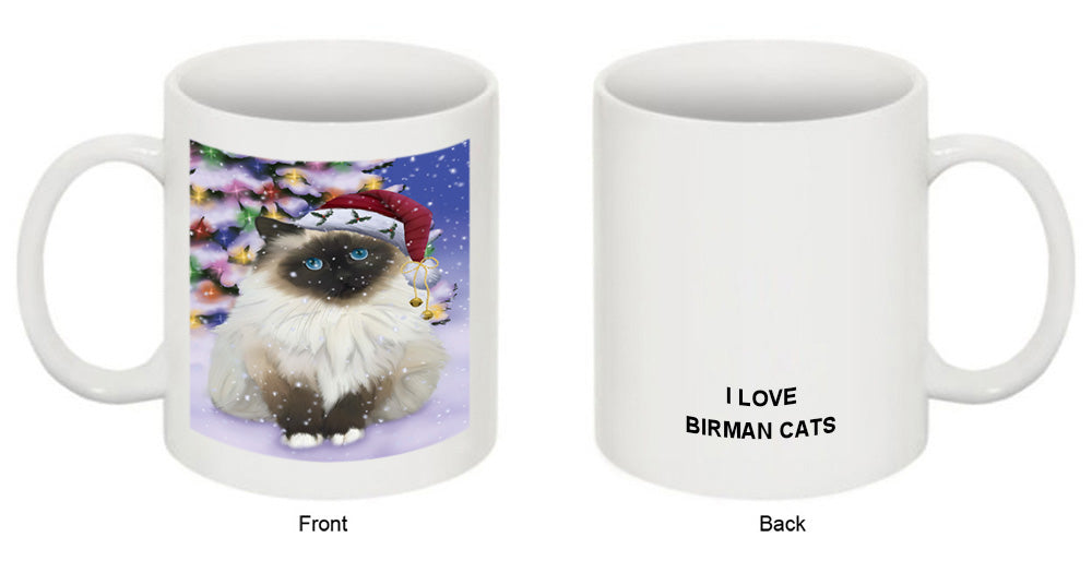 Winterland Wonderland Birman Cat In Christmas Holiday Scenic Background Coffee Mug MUG51085