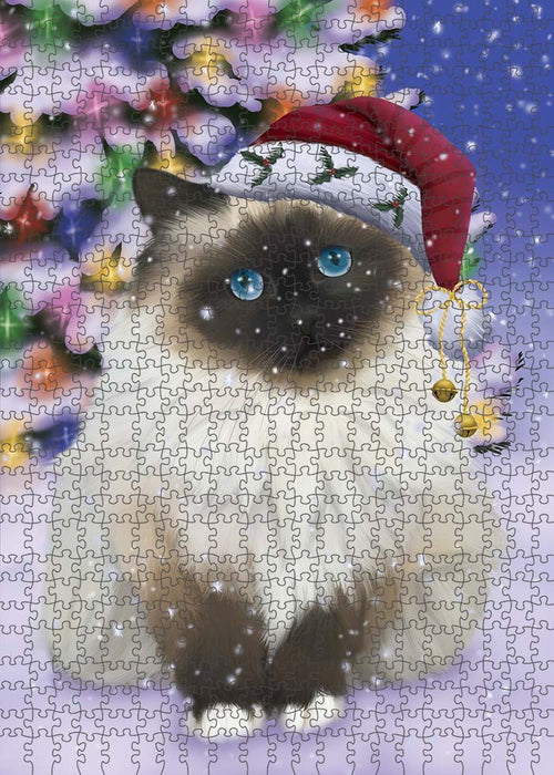 Winterland Wonderland Birman Cat In Christmas Holiday Scenic Background Puzzle with Photo Tin PUZL90952