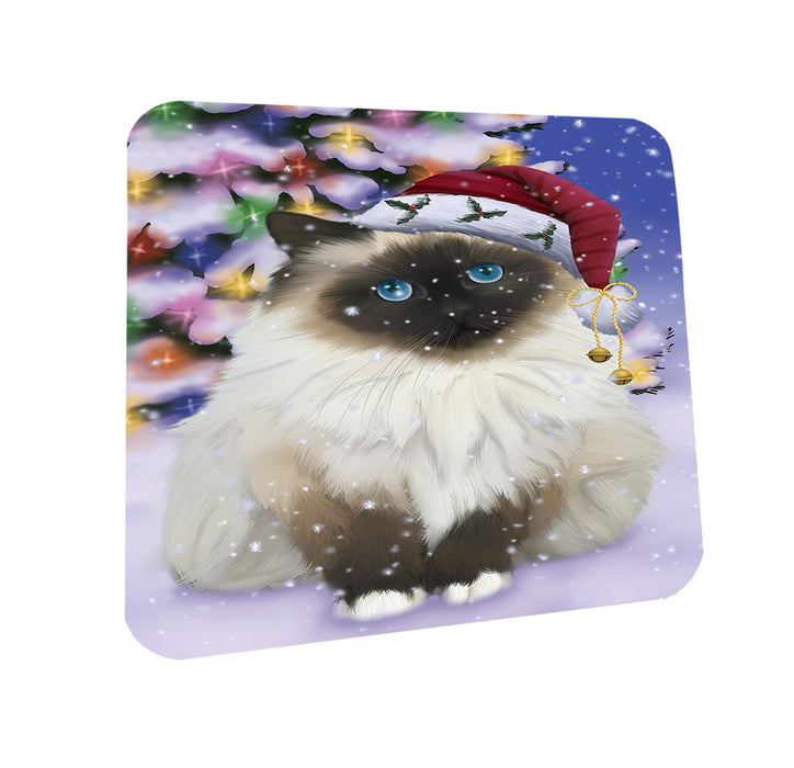 Winterland Wonderland Birman Cat In Christmas Holiday Scenic Background Coasters Set of 4 CST55645