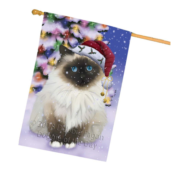 Winterland Wonderland Birman Cat In Christmas Holiday Scenic Background House Flag FLG56116