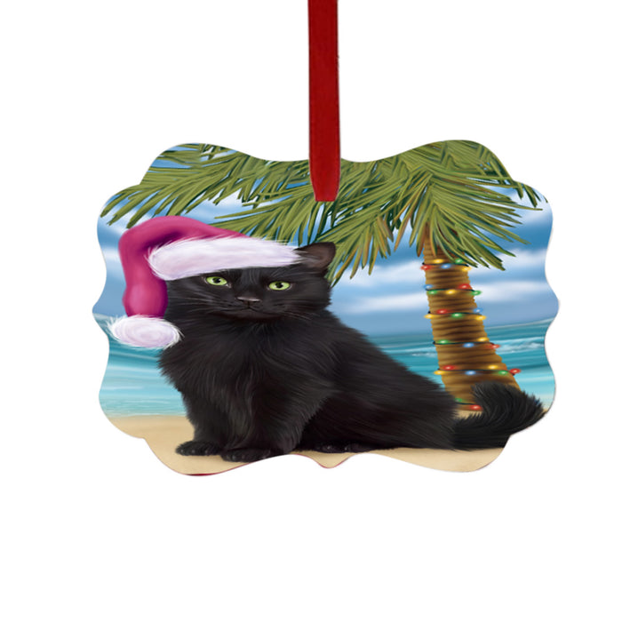 Summertime Happy Holidays Christmas Black Cat on Tropical Island Beach Double-Sided Photo Benelux Christmas Ornament LOR49353