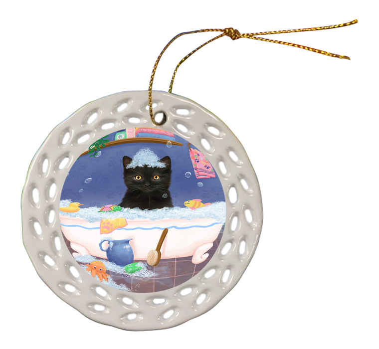 Rub A Dub Dog In A Tub Black Cat Doily Ornament DPOR58202