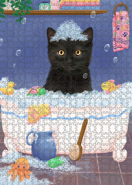 Rub A Dub Dog In A Tub Black Cat Portrait Jigsaw Puzzle for Adults Animal Interlocking Puzzle Game Unique Gift for Dog Lover's with Metal Tin Box PZL223