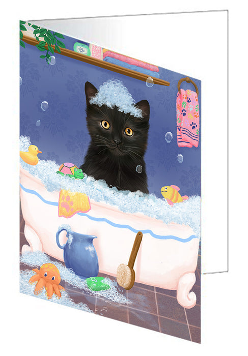 Rub A Dub Dog In A Tub Black Cat Handmade Artwork Assorted Pets Greeting Cards and Note Cards with Envelopes for All Occasions and Holiday Seasons GCD79247