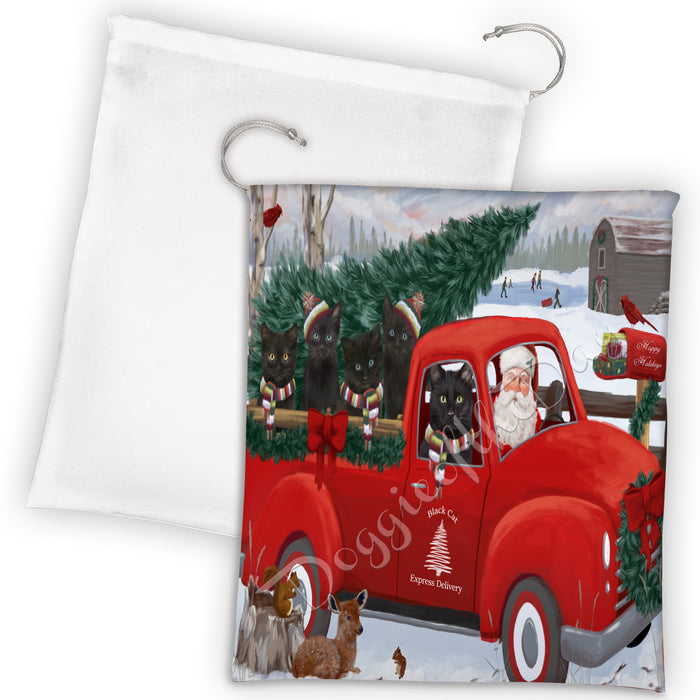 Christmas Santa Express Delivery Red Truck Black Cats Drawstring Laundry or Gift Bag LGB48283