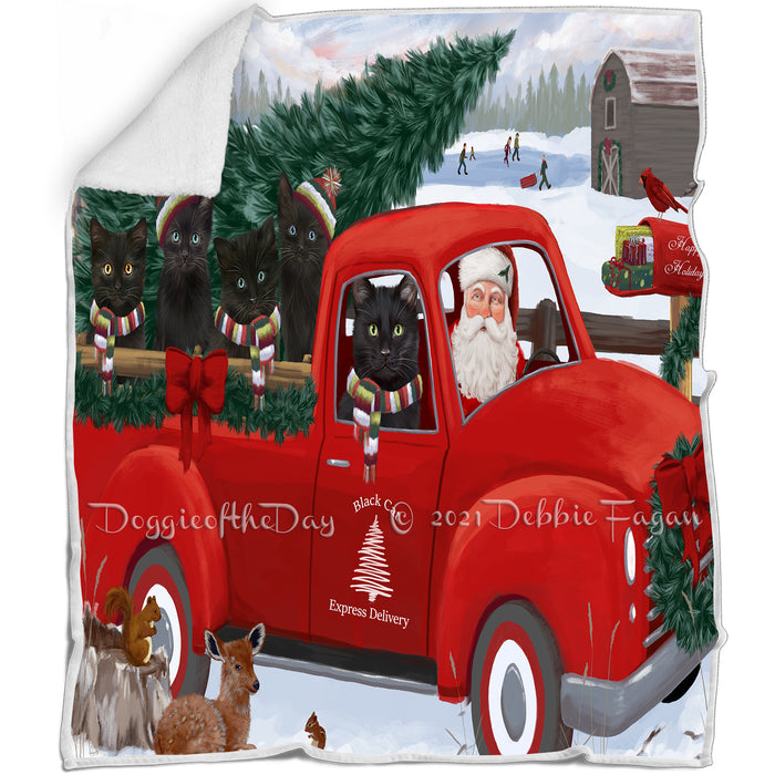Christmas Santa Express Delivery Red Truck Black Cats Family Blanket BLNKT112494
