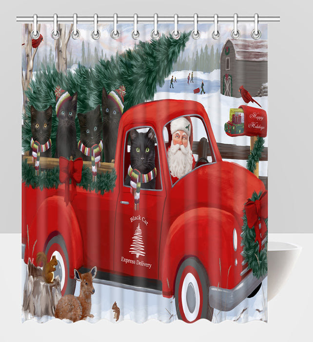 Christmas Santa Express Delivery Red Truck Black Cats Shower Curtain