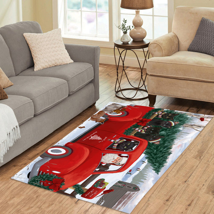 Christmas Santa Express Delivery Red Truck Black Cats Area Rug