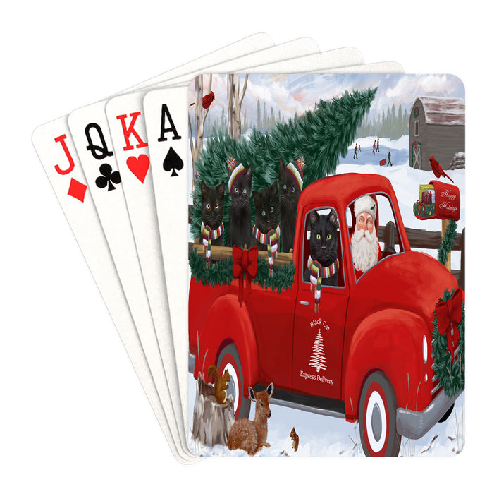 Christmas Santa Express Delivery Red Truck Black Cats Playing Card Decks