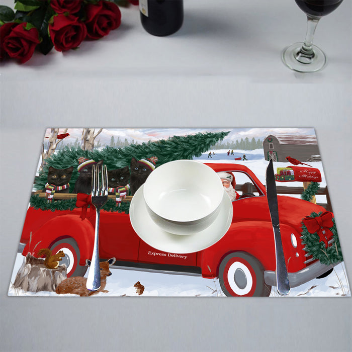 Christmas Santa Express Delivery Red Truck Black Cats Placemat