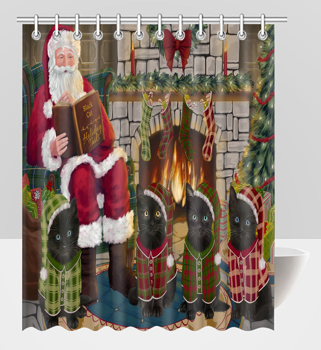 Christmas Cozy Holiday Fire Tails Black Cats Shower Curtain