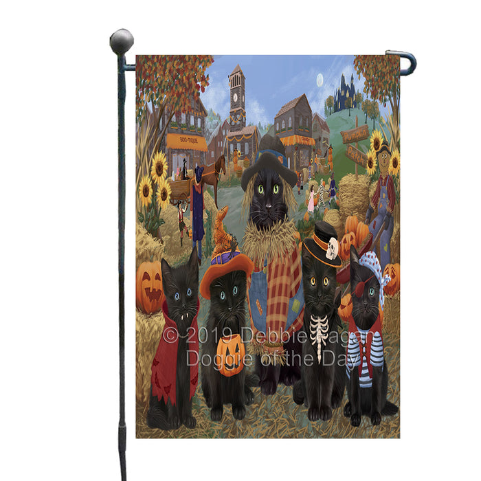 Halloween 'Round Town And Fall Pumpkin Scarecrow Both Black Cats Garden Flag GFLG65575