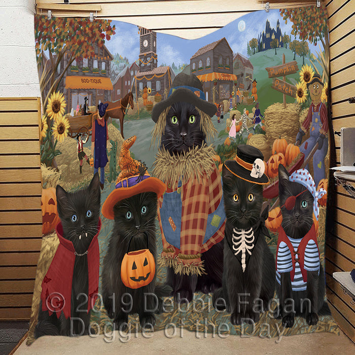 Halloween 'Round Town and Fall Pumpkin Scarecrow Both Black Cats Quilt