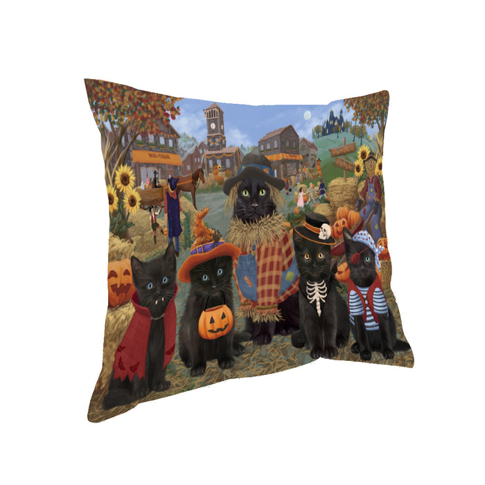 Halloween 'Round Town And Fall Pumpkin Scarecrow Both Black Cats Pillow PIL82300