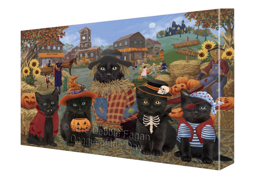 Halloween 'Round Town And Fall Pumpkin Scarecrow Both Black Cats Canvas Print Wall Art Décor CVS139364