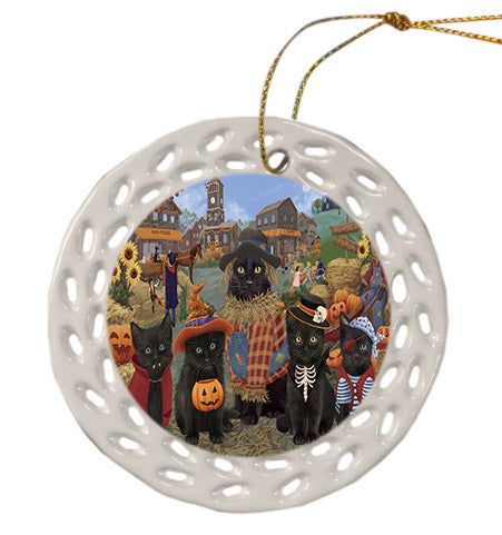 Halloween 'Round Town Black Cats Ceramic Doily Ornament DPOR57475